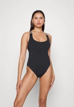 MICHAEL Michael Kors Damen LOGO ELASTIC SCOOP NECK ONEPIECE - Badeanzug - Black