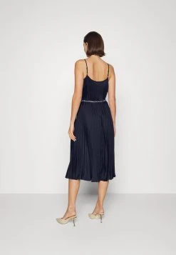 MICHAEL Michael Kors Damen PLEATED SLIP MIDI DRESS - Cocktailkleid/festliches Kleid - Midnightblue -Michael Kors Verkäufe 7bced586125d480081cca79e509a9314